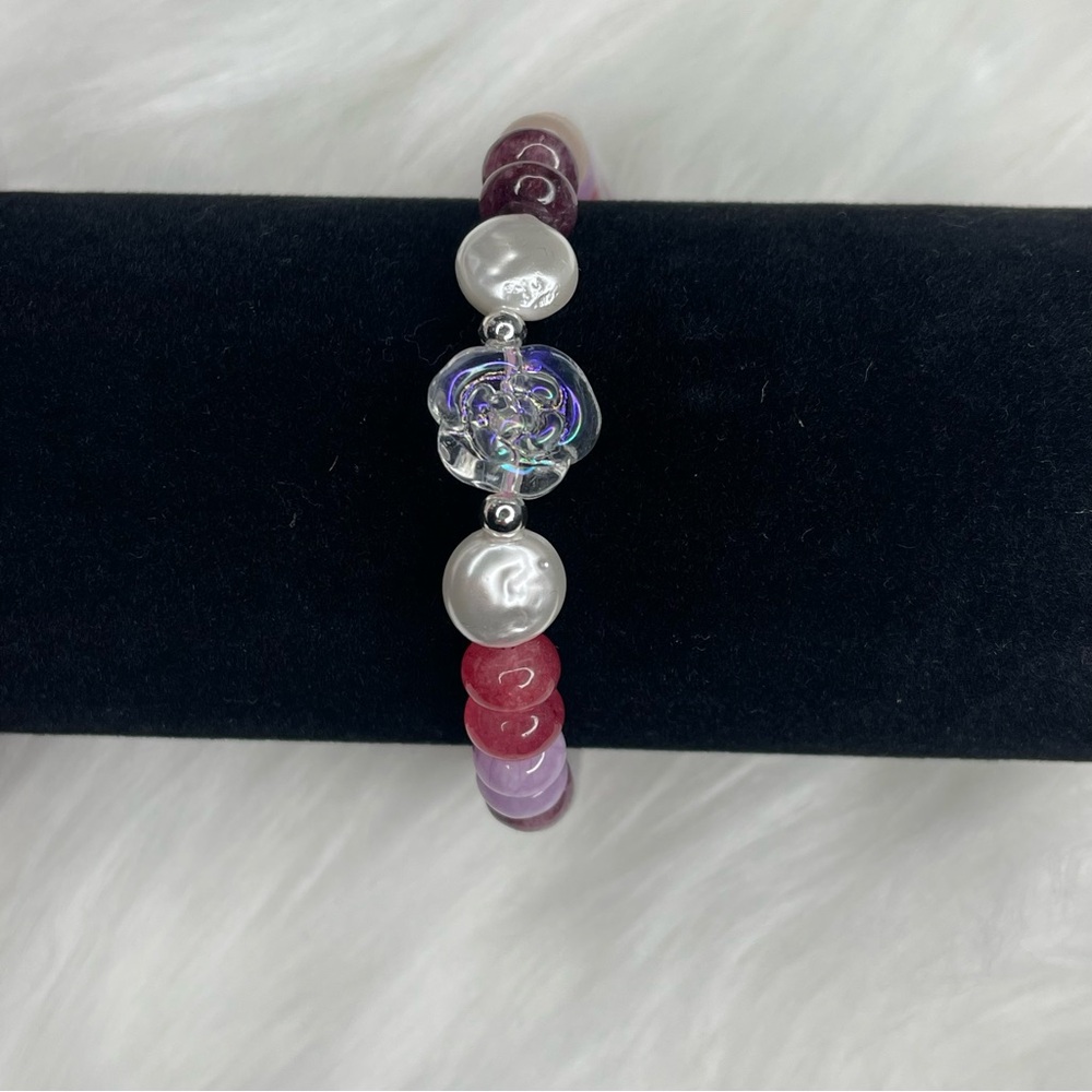 Handmade Gemstone Crystal and Glass Bead Stretch Bracelet